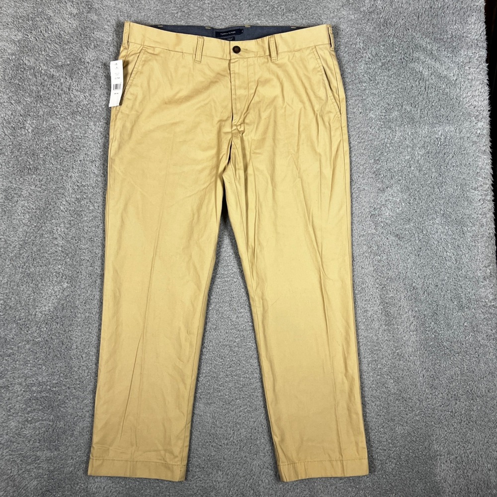 Tommy Hilfiger Chino Pants Mens 38x30 Tailored Fit Khaki Incense Casual Formal - Picture 2 of 11